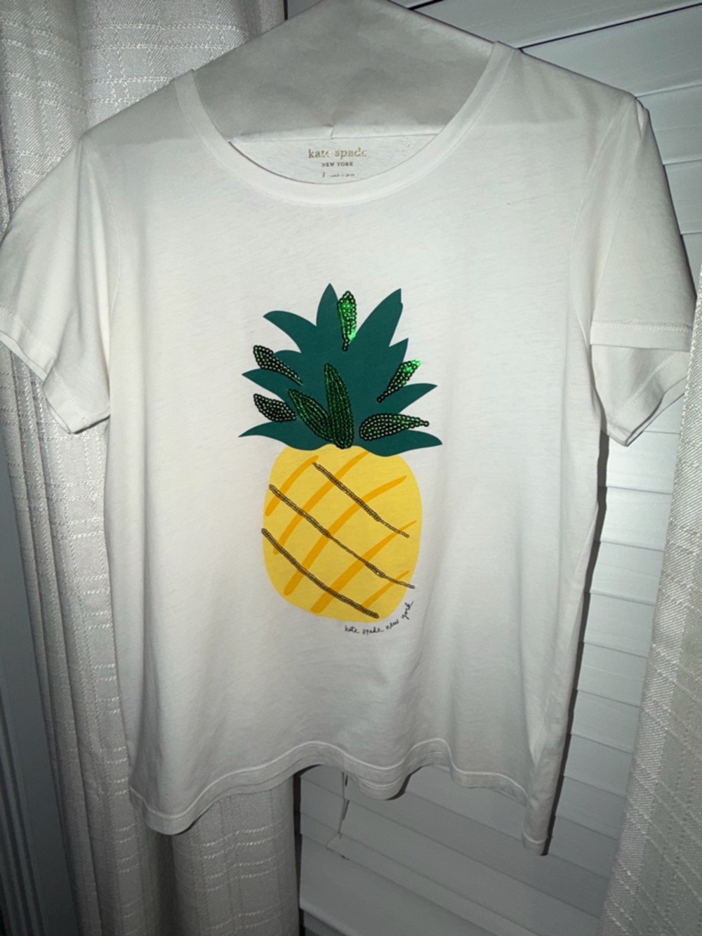 kate spade White Pineapple Graphic Tee with Green and Yellow